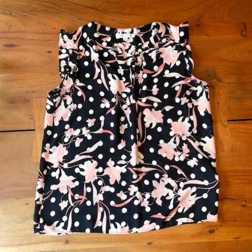 Rose & Olive black blouse with light pink flowers